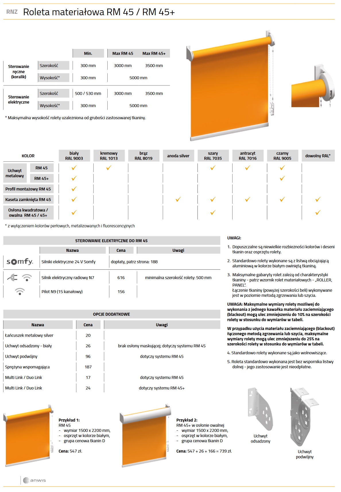 Rolety wielkogabarytowe RM45 cennik 1